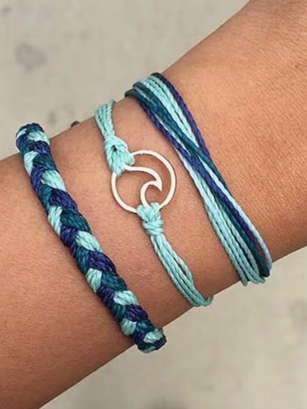 Three piece bracelet set. Braided wax rope, adjustable and waterproof. **New**